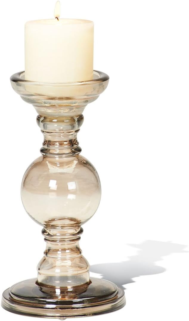 Foreside Glass Candleholder, Small, Smokey