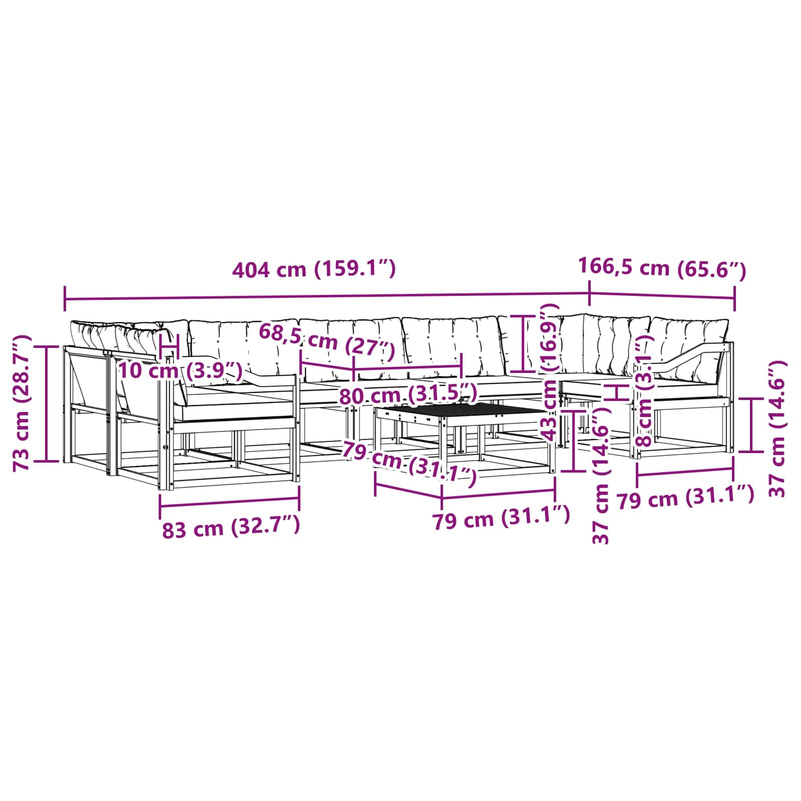 Gartenmöbelgarnitur Set mit Kissen 8-teilig aus massivem Akazienholz und wetterfestem Textilene für Terrasse Balkon und Garten, inklusive Tisch, Sitzgruppen, Sofas, Stühlen