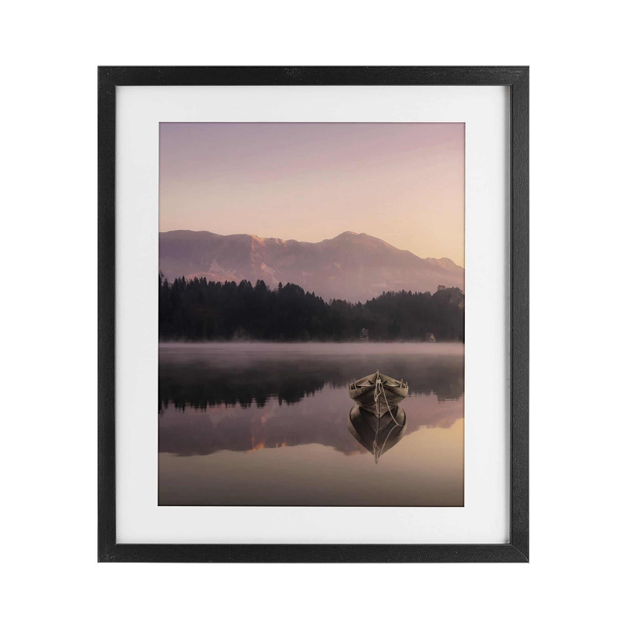 Stupell Industries Midnight Black (Textured) 'Tranquil Lake Sunsets'| Framed Print Under Glass