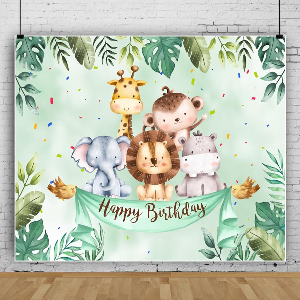 Alles Gute zum Geburtstag Hintergrund Märchen Stil Fotografie Hintergrund mit Löwen und Elefanten im Regenwald Liebling Dusche Hintergrund 10x8ft Vinyl