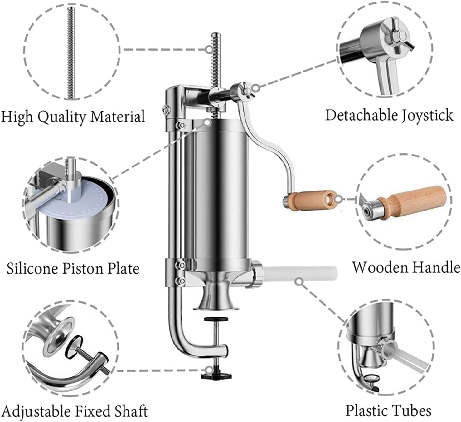 Stainless Steel Vertical Sausage Filler with Suction Base & Manual Crank for Home & Commercial Use,Perfect for Sausage Making