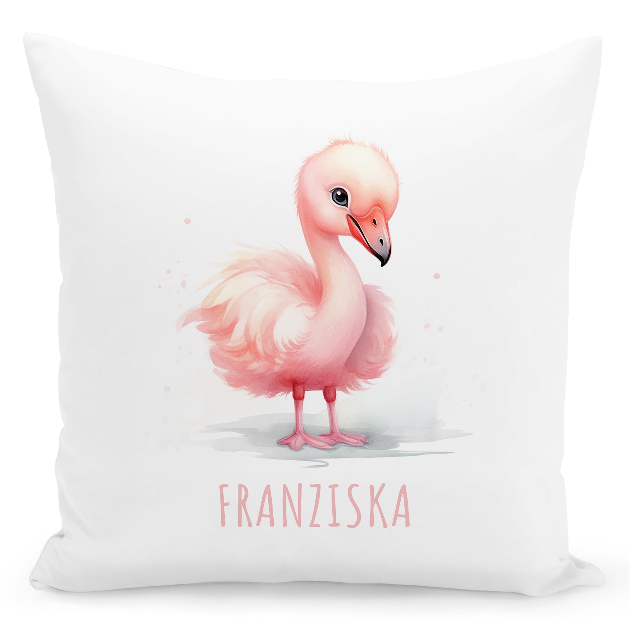 DEL MÀ Unique & Personal Flamingo Kissen personalisiert mit Namen Kinderkissen Kuschelkissen Kinder Geschenk Kinderzimmer Deko Junge Mädchen Zierkissen Dekokissen 40x40 cm inkl. Füllung und Bezug