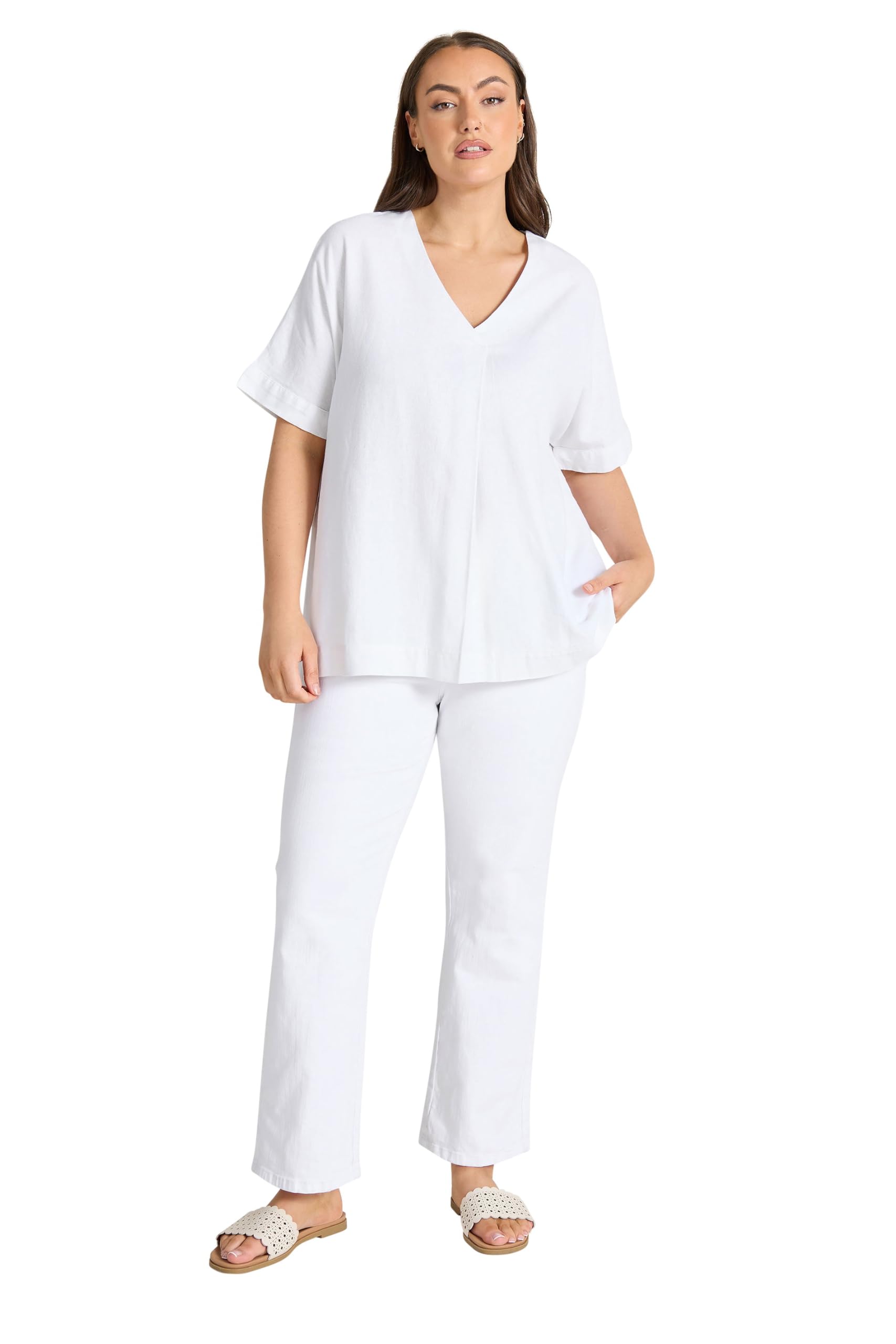 EVANS Curve Premium Linen Front Pleat Top - Women's - Plus Size Curve White