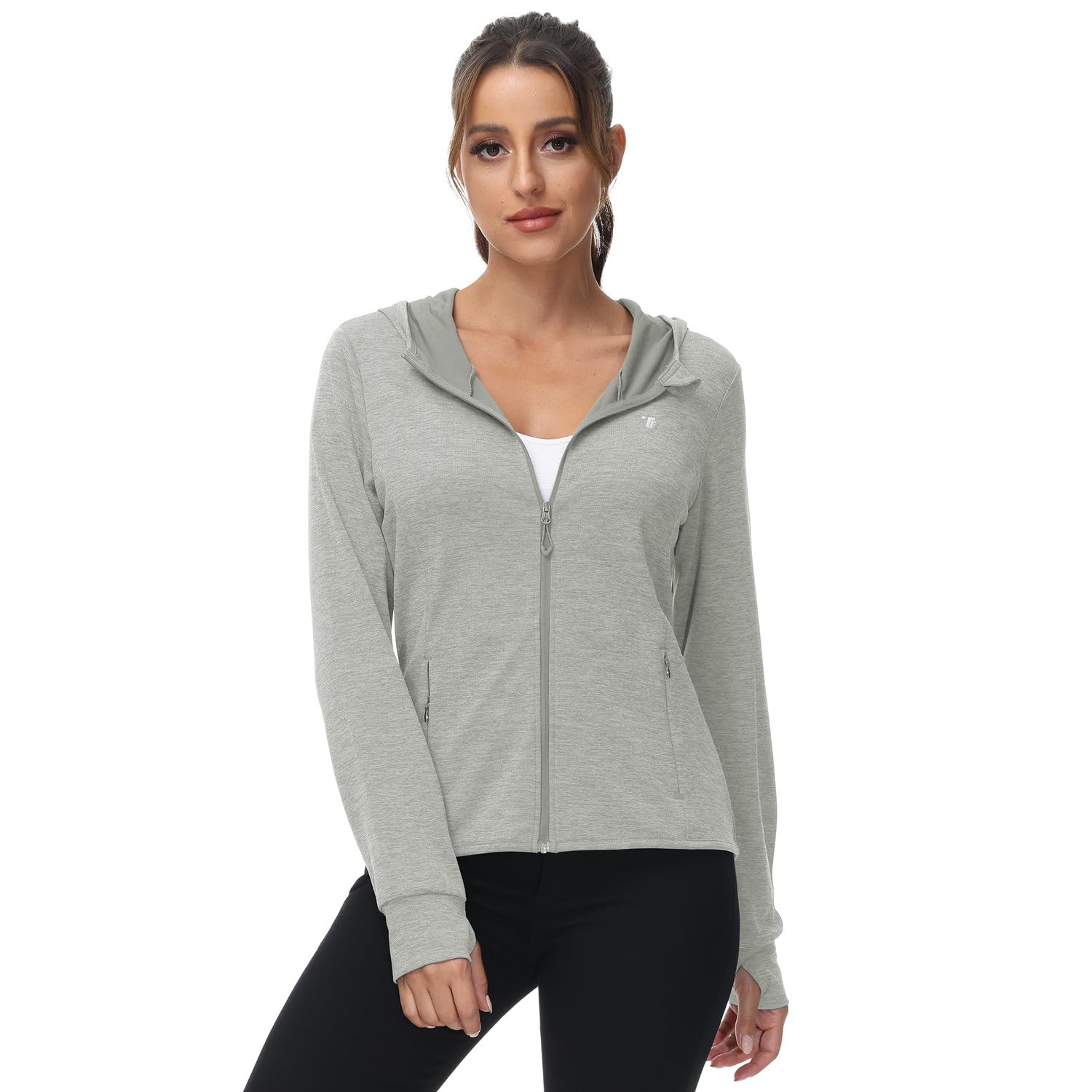 donhobo Damen Laufjacke Sportjacke Trainingsjacke Langarm Fitness Yoga Jacke Leicht Atmungsaktive Full Zip Sweatjacke mit Taschen Daumenloch