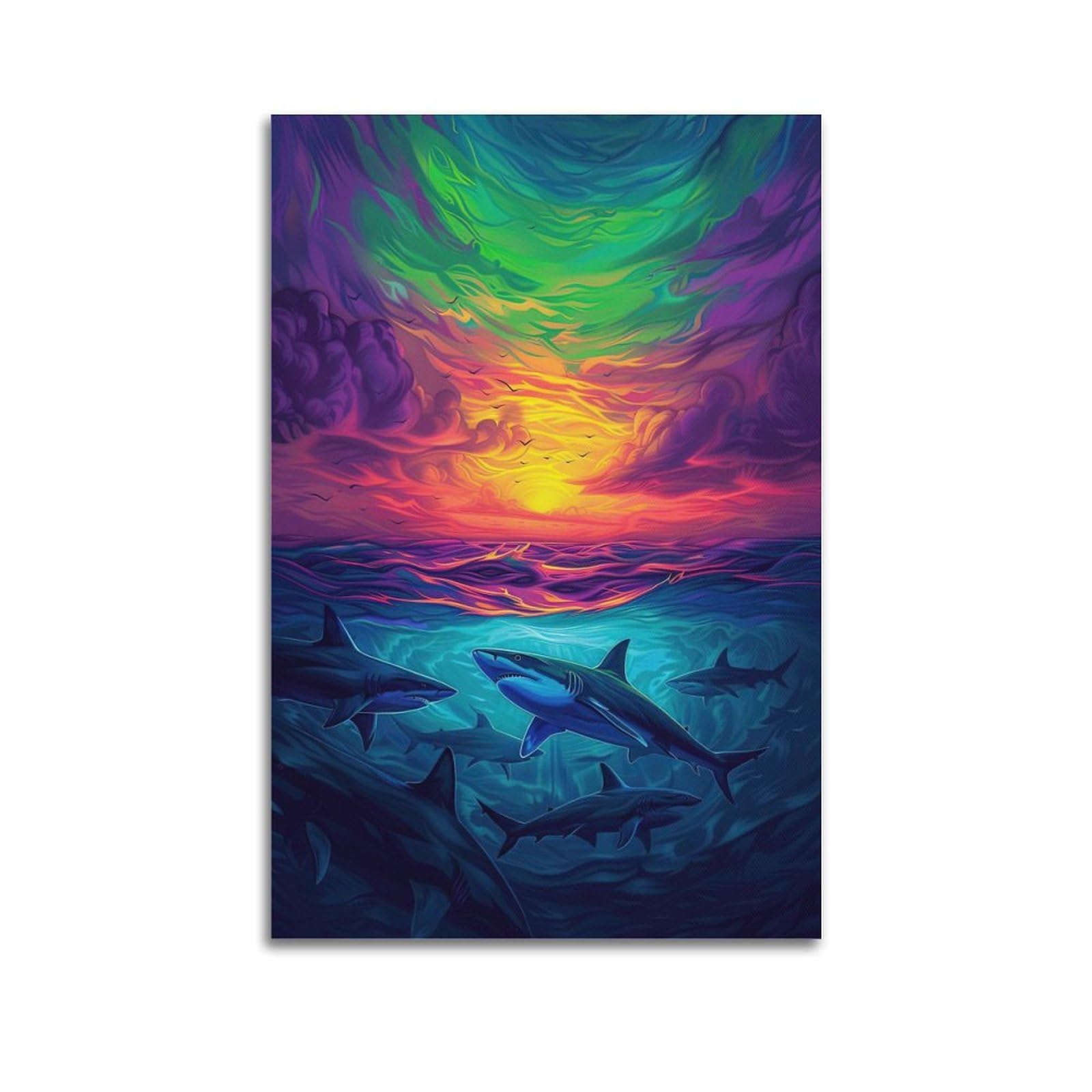 HUIYHB Animal Poster Sharks in The Sea Poster Decorative Painting Canvas Wall Posters And Art Picture Print Modern Family Bedroom Decor Posters 20x30inch(50x75cm)