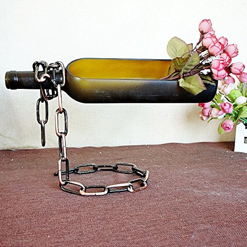 Roontin Creative Metal Chain Wine Rack,Retro Handicraft Home Decor Wine Bottle Holder (Vintage copper), Brown, 40 cm x 20 cm x 20 cm - Image 4