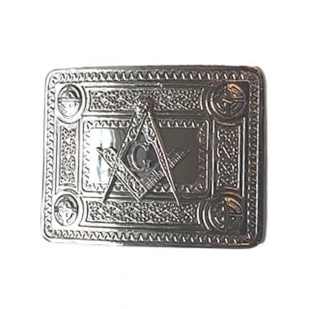 The Scotland Kilt Company New & Traditional - Masonic Celtic Knot Belt Buckle for Kilts - Chrome Finish