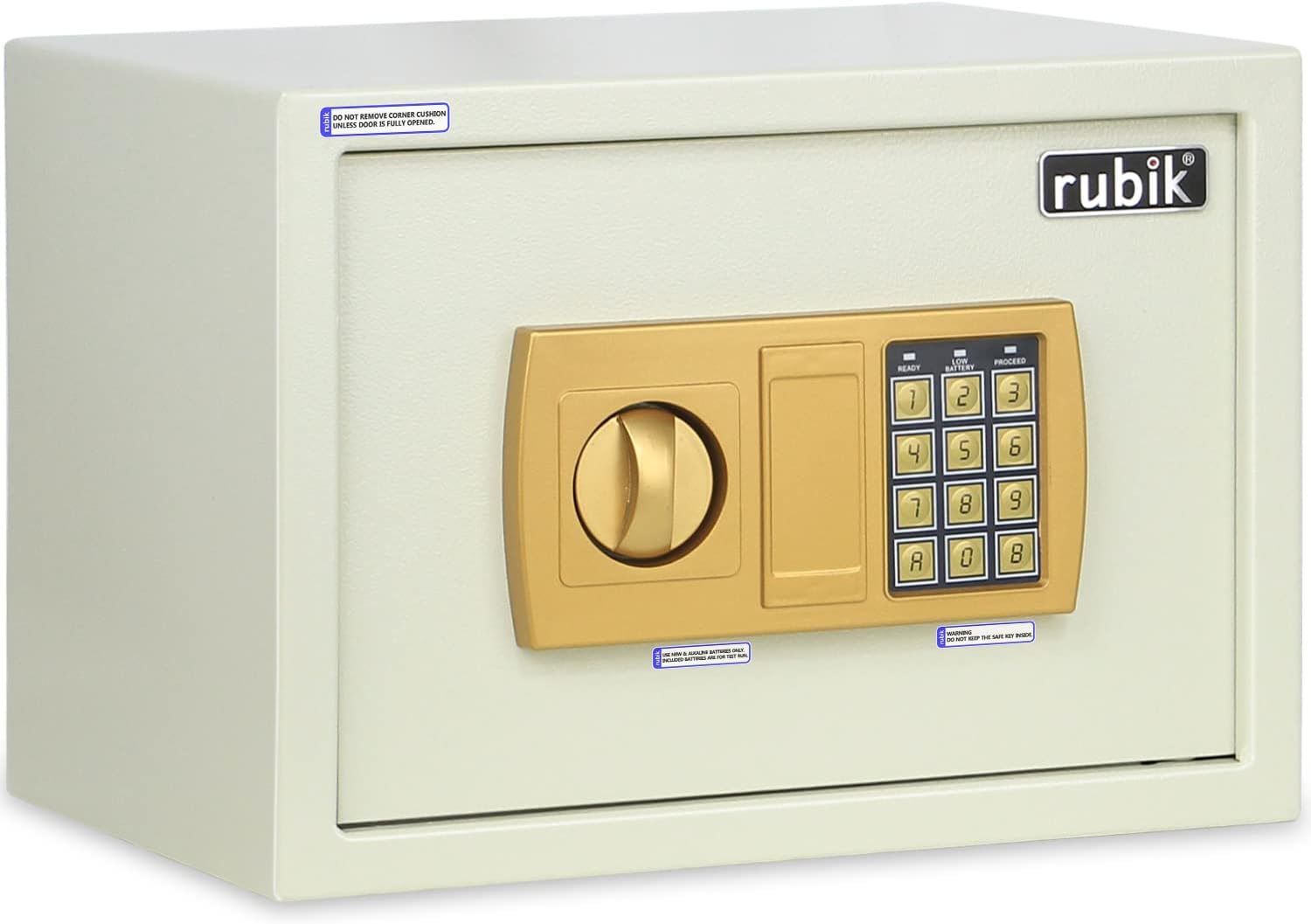 Rubik Safe Box A4 Document Size With Digital Lock and Override Key For Home Office Shop Business RB-25E (25x35x25cm) Off White/Gold