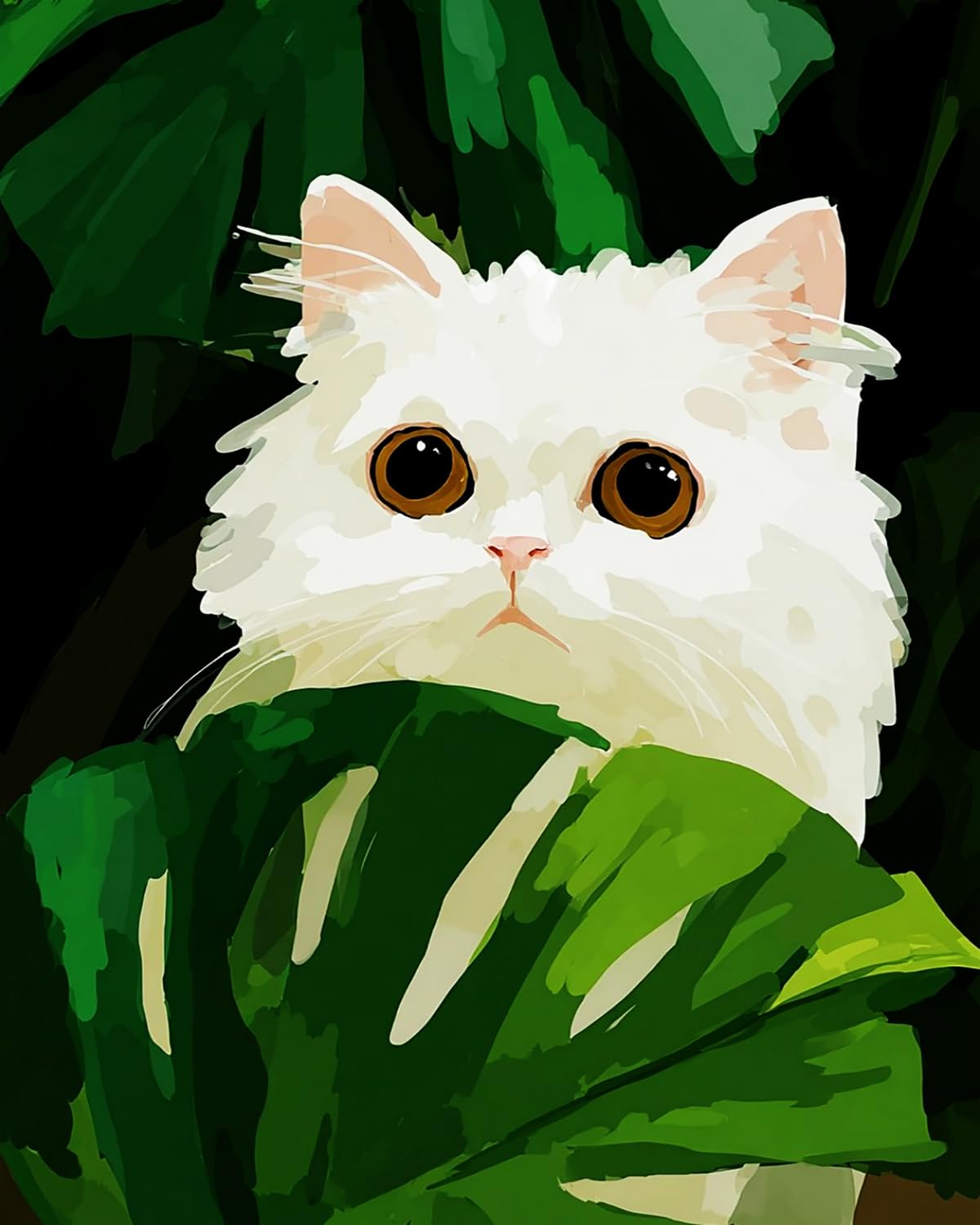 LIUBAISHI Paint by Numbers for Adults – Large 16x20 Canvas | Wall Art Decor for Bedroom, Stress Relief Painting Kit, Hobby Set with Brushes and Paints-White Cat Among the Leaves (2)