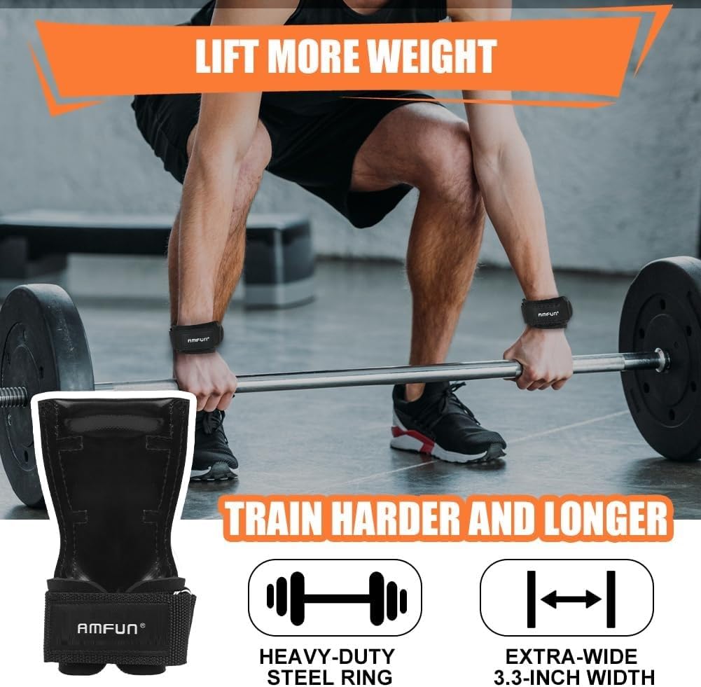 AMFUN Cinghie Polsi Sollevamento Pesi - Ganci Allenamento Forza, Grip Potenza Per Trazioni E Fitness - Foto 5
