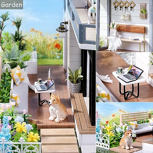 Image of TuKIIE DIY Miniature Dollhouse Kit with Furniture, 1:24 Scale Large Garden Villa Wooden Doll House Accessories Plus Dust Proof & Music Movement for Kids Teens Adults(West Creek House)
