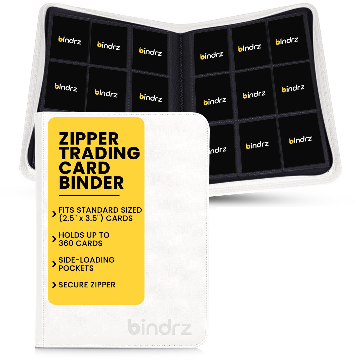 bindrz 9 Pocket Zipper Binder for 360 Sleeved Trading Cards - Side Loading Pockets Album - Archival Safe Material and Compatible with TCG MTG and