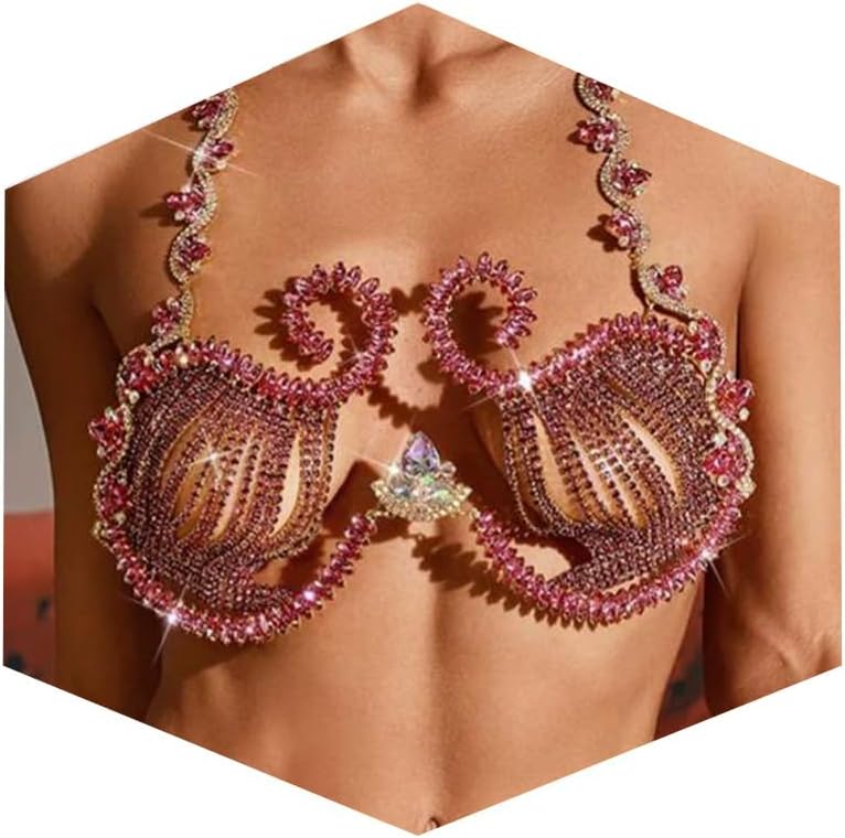 Sparkly Rhinestone Bra Tops for Women Samba Costume Spiked Bra Bikini Lingerie Gold Body Chain Jewelry Festival Outfit