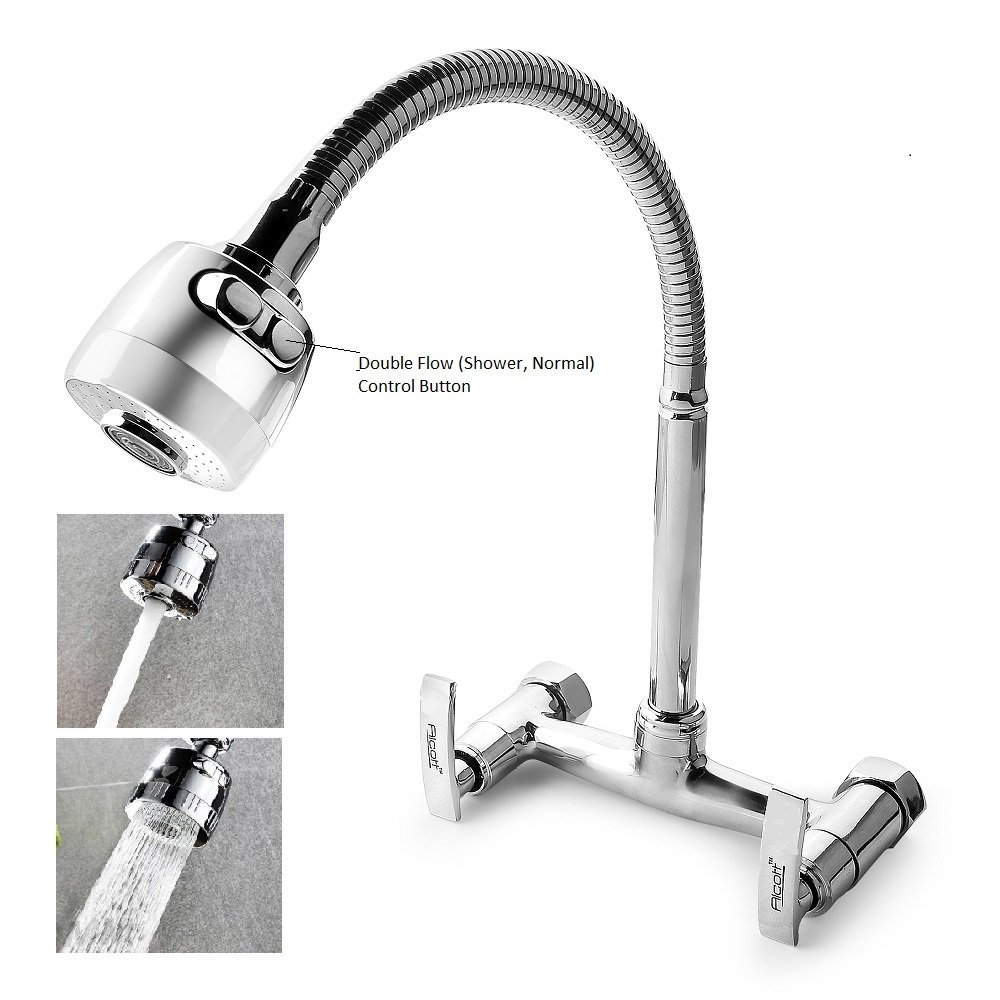 SBD Sink Mixer 360 Rotating Shower Tap for Kitchen/Bathroom,Wall Mounted (Big Flexible Neck & Double Flow)