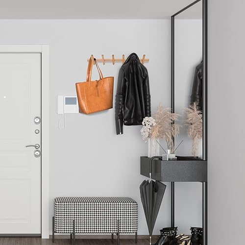 Miniatura 6 de KYSMOTIC Perchero moderno de madera para abrigos y sombreros, montado en la pared, 6 ganchos para clavijas, elegante, natural y liso