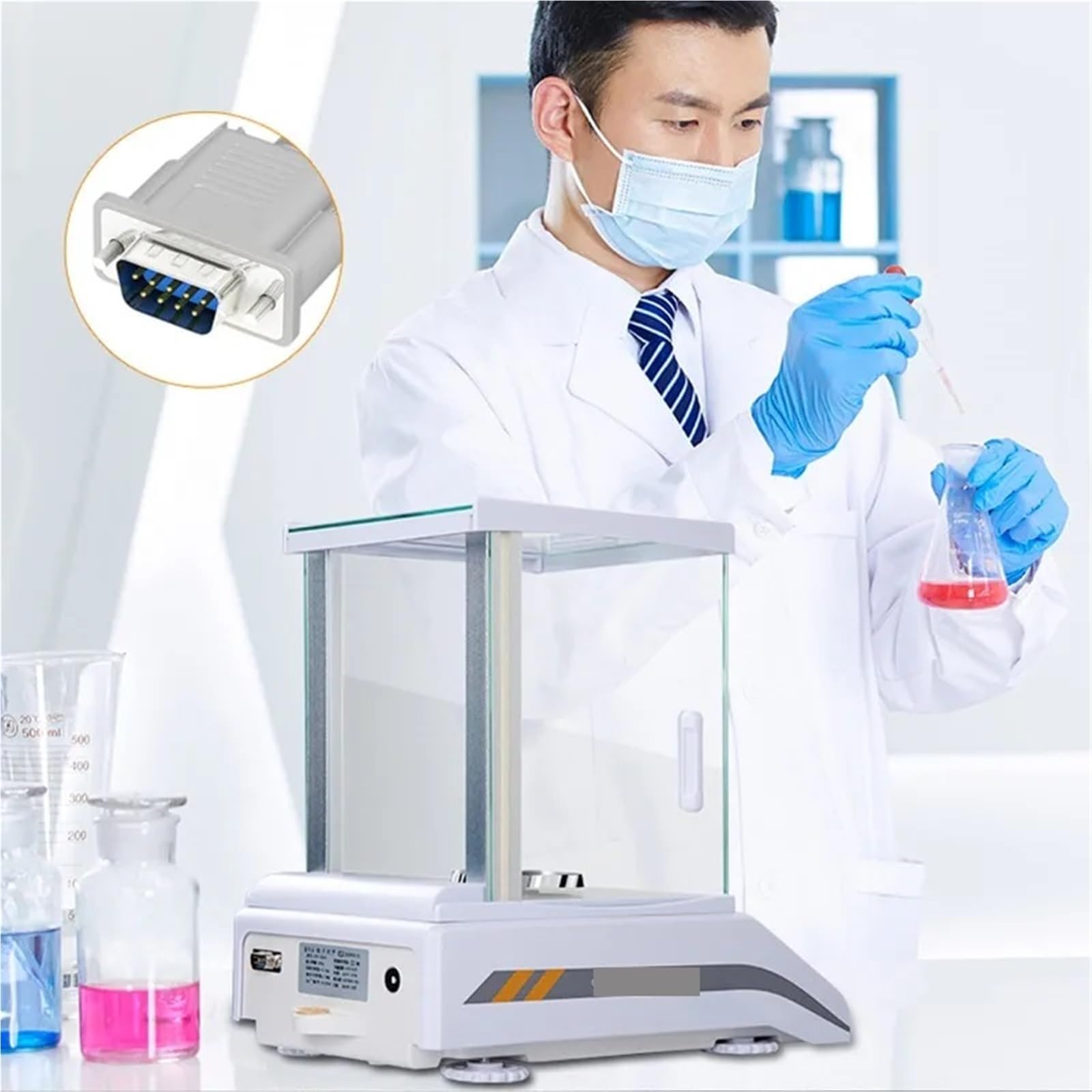 Waga laboratoryjna analityczna 0,1 mg/0,0001 g, waga cyfrowa, waga elektroniczna 220 g z osłoną przeciwwietrzną i odważnikiem kalibracyjnym Klasa komercyjna