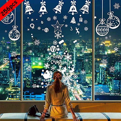 BESTZY Noël Stickers Stickers Noel 256PCS Noël Autocollant Fenetre Décoration DIY Fenêtres Stickers Flocons de Neige Décoratifs Muraux Muraux Fenetre Vitres Noël Autocollants vitrophanie Noel