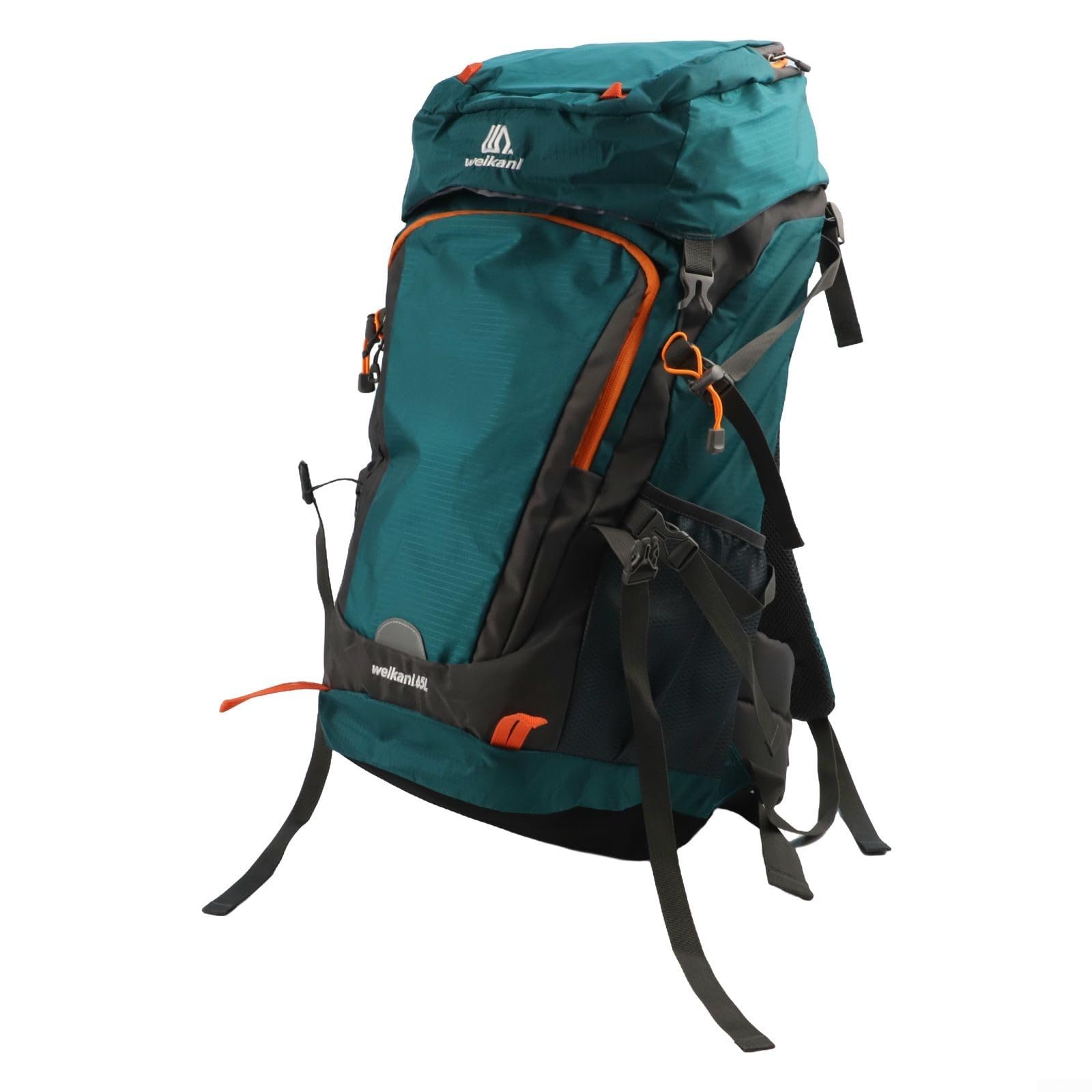 Zaino da trekking di grande capacità da 65 l, con nylon resistente all'acqua, tasche multiple, retro traspirante, per campeggio e trekking (blu lago)