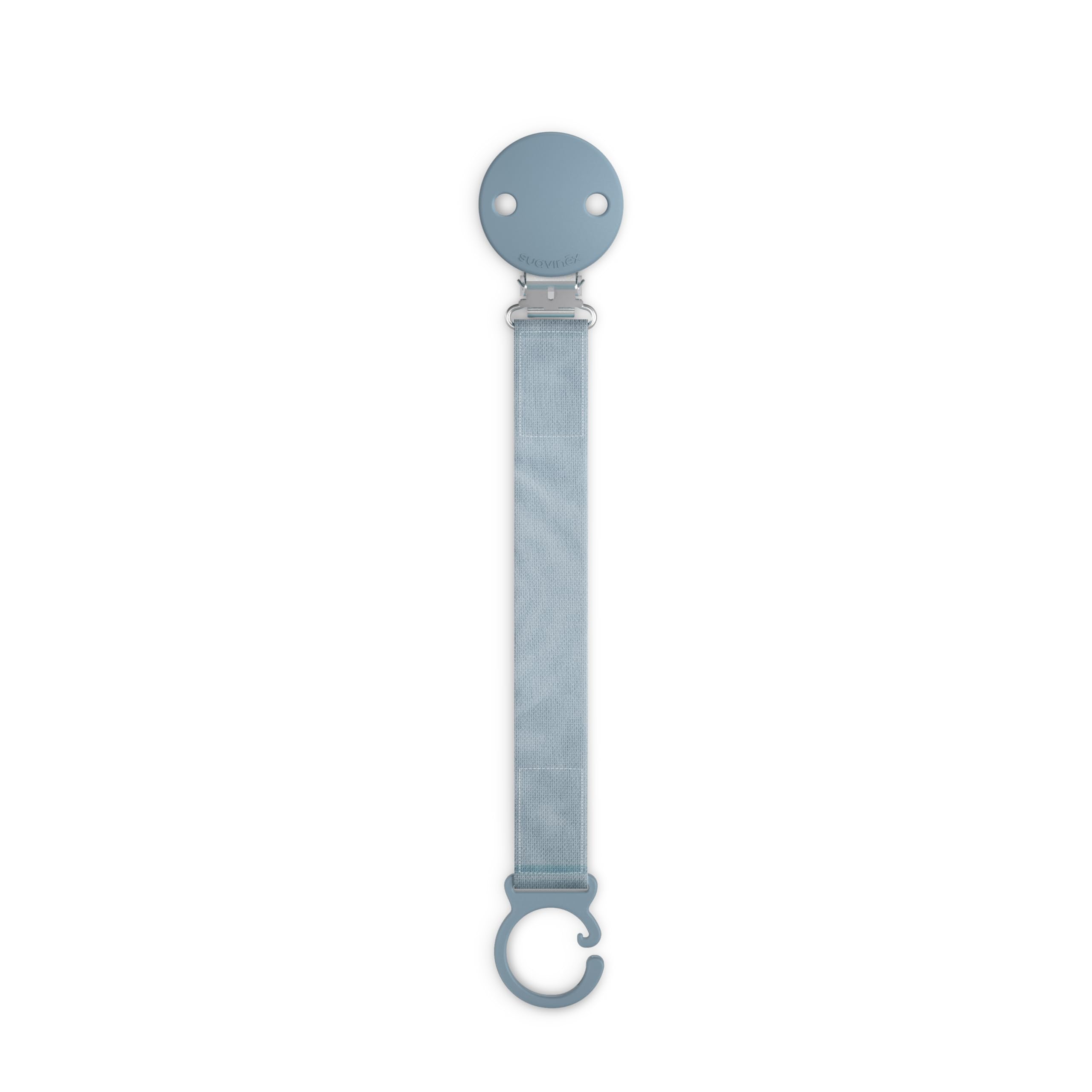 Suavinex, Portaciuccio in tessuto per neonati, Nastro con disegno double-face, Catenella per ciuccio, Clip con fermaglio, per ciucci con anello. +0 mesi, adatto ai neonati, Wonder Tinta unita Blu