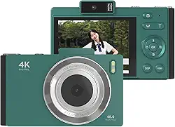 Andoer Câmera digital 4K Câmera de vídeo digital portátil CCD 48MP 2,8 polegadas tela IPS antivibração zoom 16X foco automático com bateria flash aniversário para adolescentes estudantes amigos