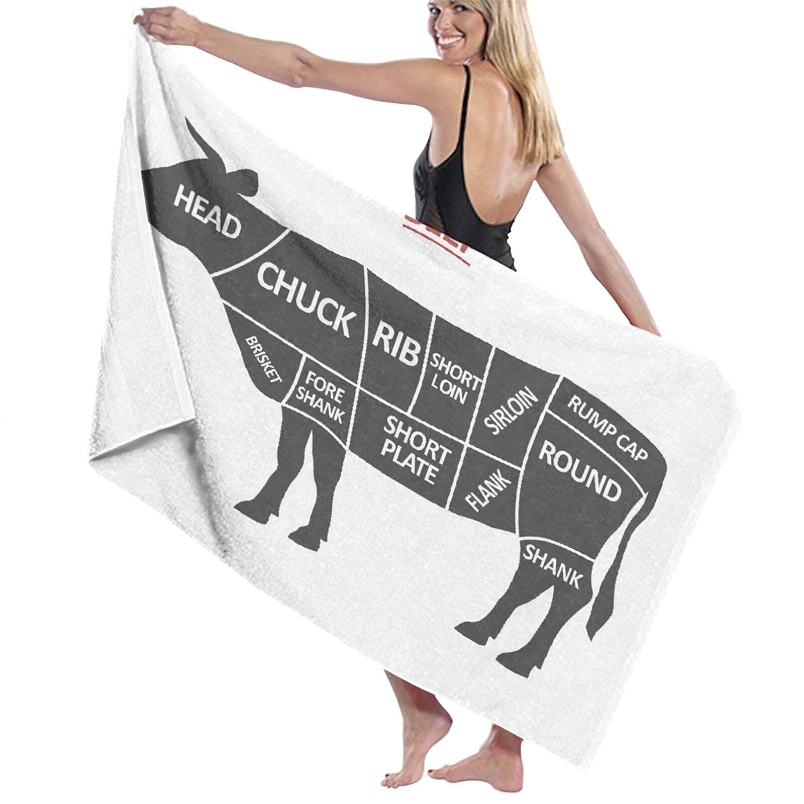 Lsjuee Knife Cattle Cuts Beef Butche Diagram Beach Themed Towel Fast Dry Superfine Fiber Beach Towel Oversized for Women for Cruise Hawaii Picnic Gym Fitness Honeymoon Beach Pool Camping 32INx52IN