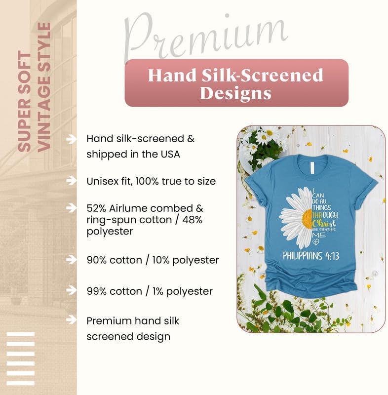 Love in Faith Christian Shirts for Women | I Can Do All Things Daisy | Faith Shirts for Women – Christian T Shirts - Image 5