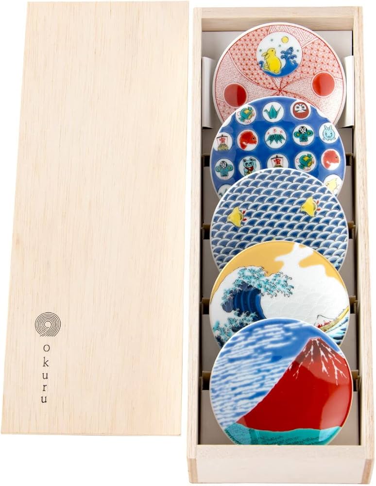 Amazon | 九谷焼 縁起豆皿 (吉祥柄) 小皿 和皿 絵皿 5枚セット 木