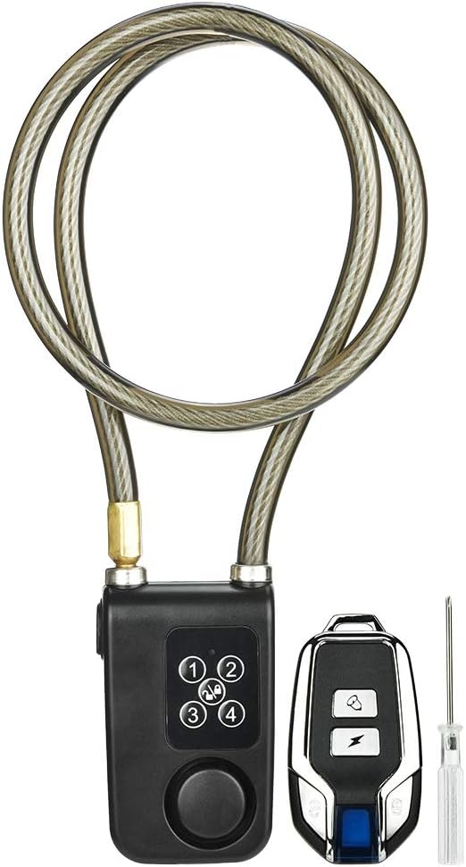 Bike Alarm Lock, Wireless Remote Control Password Alarm Lock IP55 Waterproof, Motorcycle Steel Cable Chain Lock for Motorbike/Bicycle/Scooter Remote Alarms Electric Lock