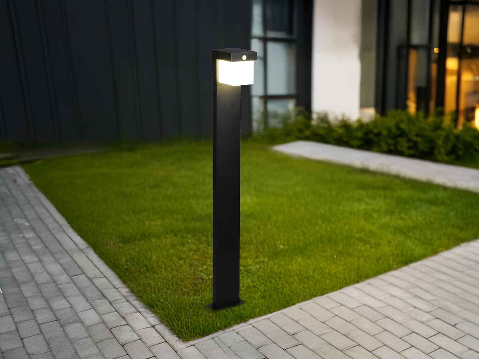 meineWunschleuchte 2er SET Wegeleuchten mit Bewegungsmelder, Solar und Strom Hybridbetrieb Höhe 100cm