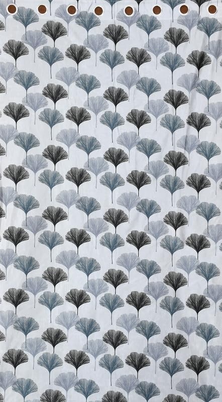 Image of HUTI 5 Feet Grey Window Curtain Set of 2 | Semi-Transparent Ginkgo Tree Printed Curtain | Soft Polyester Eyelet Window Curtains for Living Room & Bedroom 4x5 ft (120 x 150 cm) | Perfect for home decor