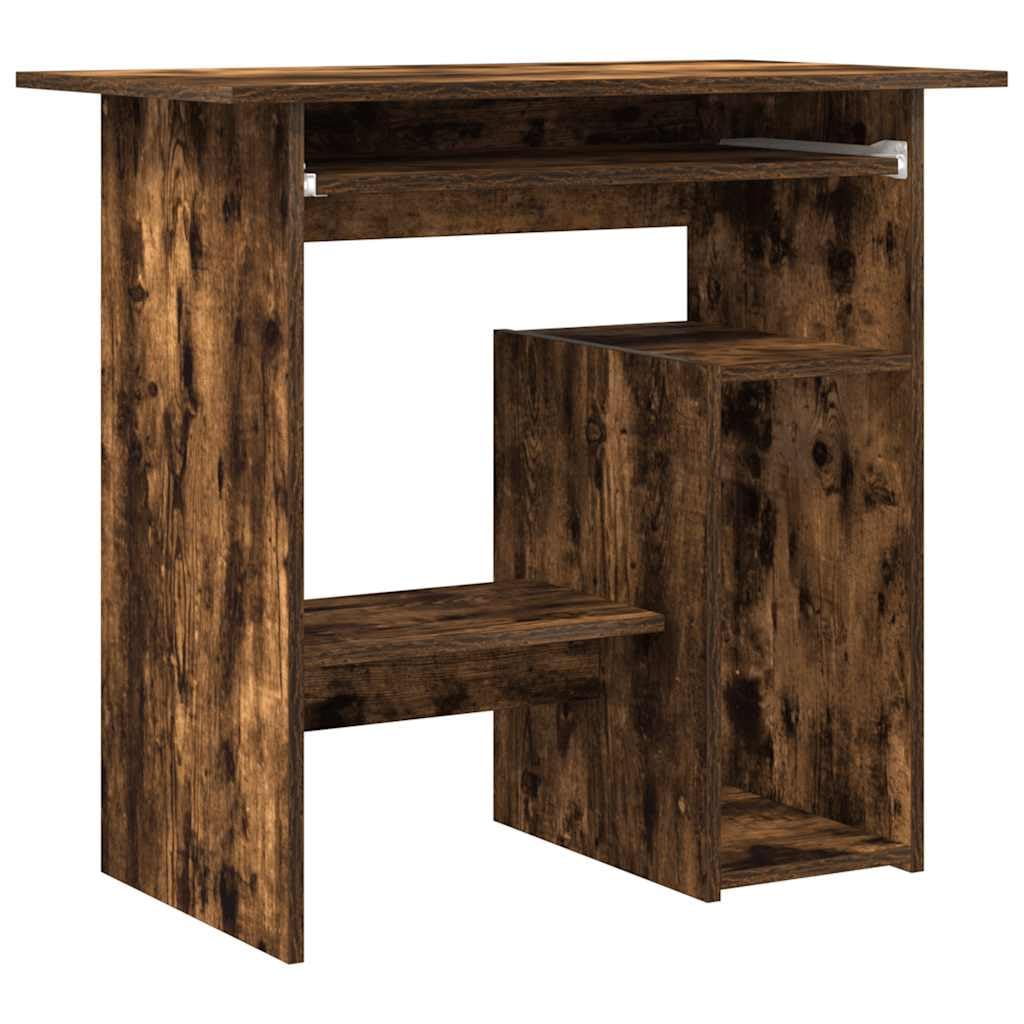 vidaXL Bureau Table d'Ordinateur Table de Travail Bureau d'Étude Meuble de Rangement Intérieur Chêne Fumé 80x45x74 cm Bois d'Ingénierie
