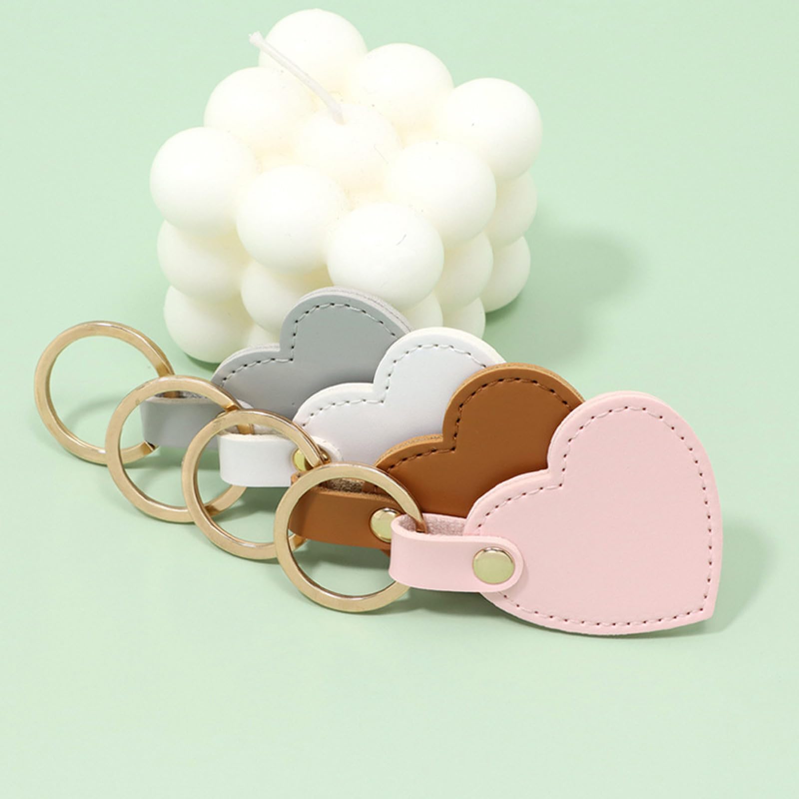 MinnowXY Set of 6 Colorful Heart Shaped Keychain Leather