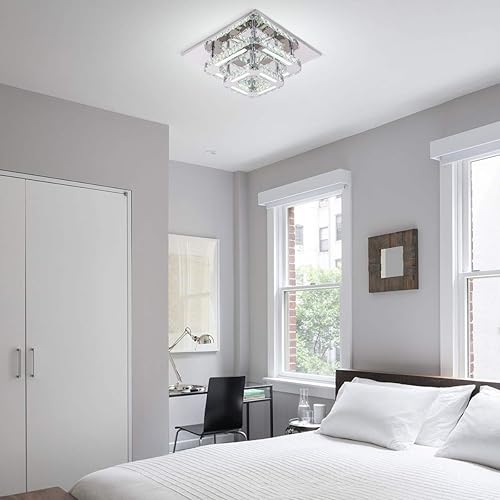 Miniatura 3 de KKMYWAN Lámpara de techo moderna de cristal empotrada de 11.8 pulgadas, mini lámpara de techo cuadrada para pasillo, vestíbulo, comedor, 6000 K,