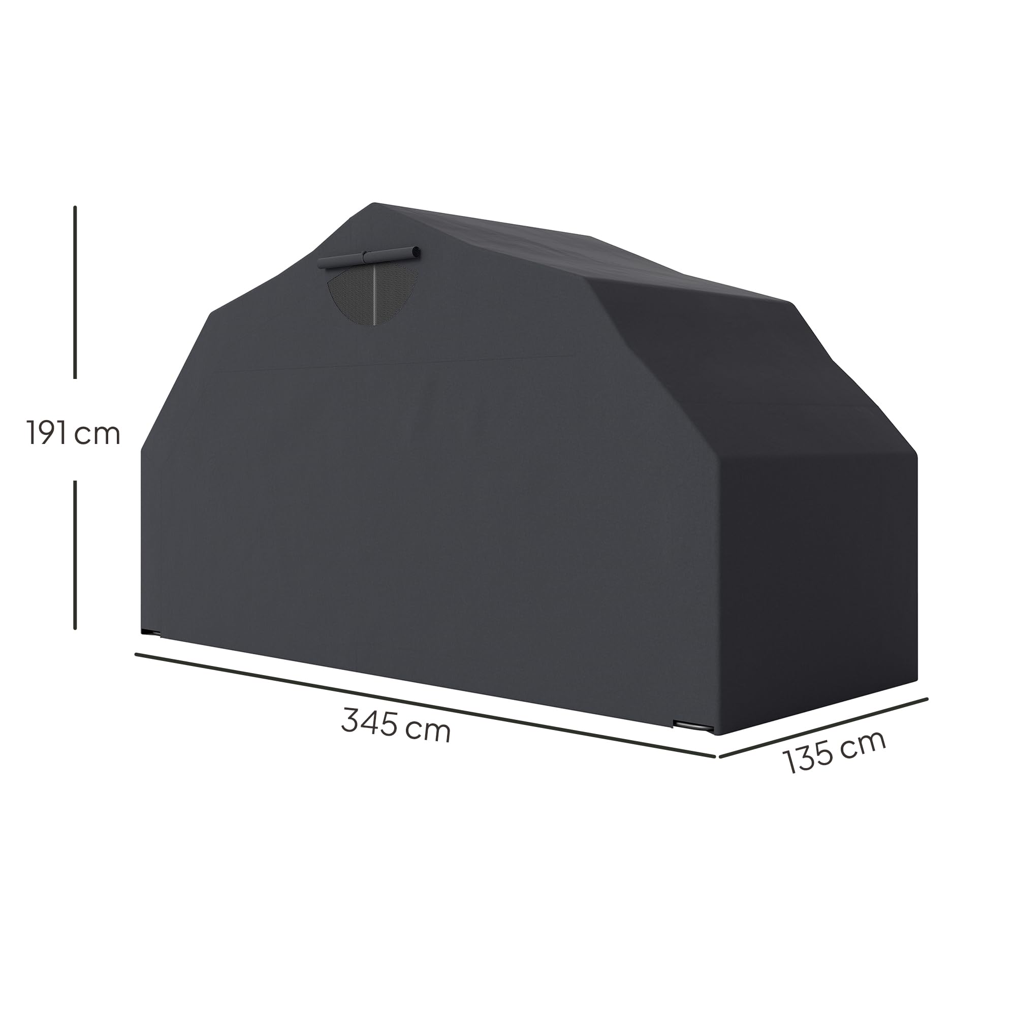 Outsunny Abri de Moto extérieur Tente à Moto Pliable de 345 x 135 x 191 cm avec Housse de Protection en Tissu Oxford, imperméable Anti-UV, 2 fenêtres enroulables, Rangement Garage extérieur, Noir