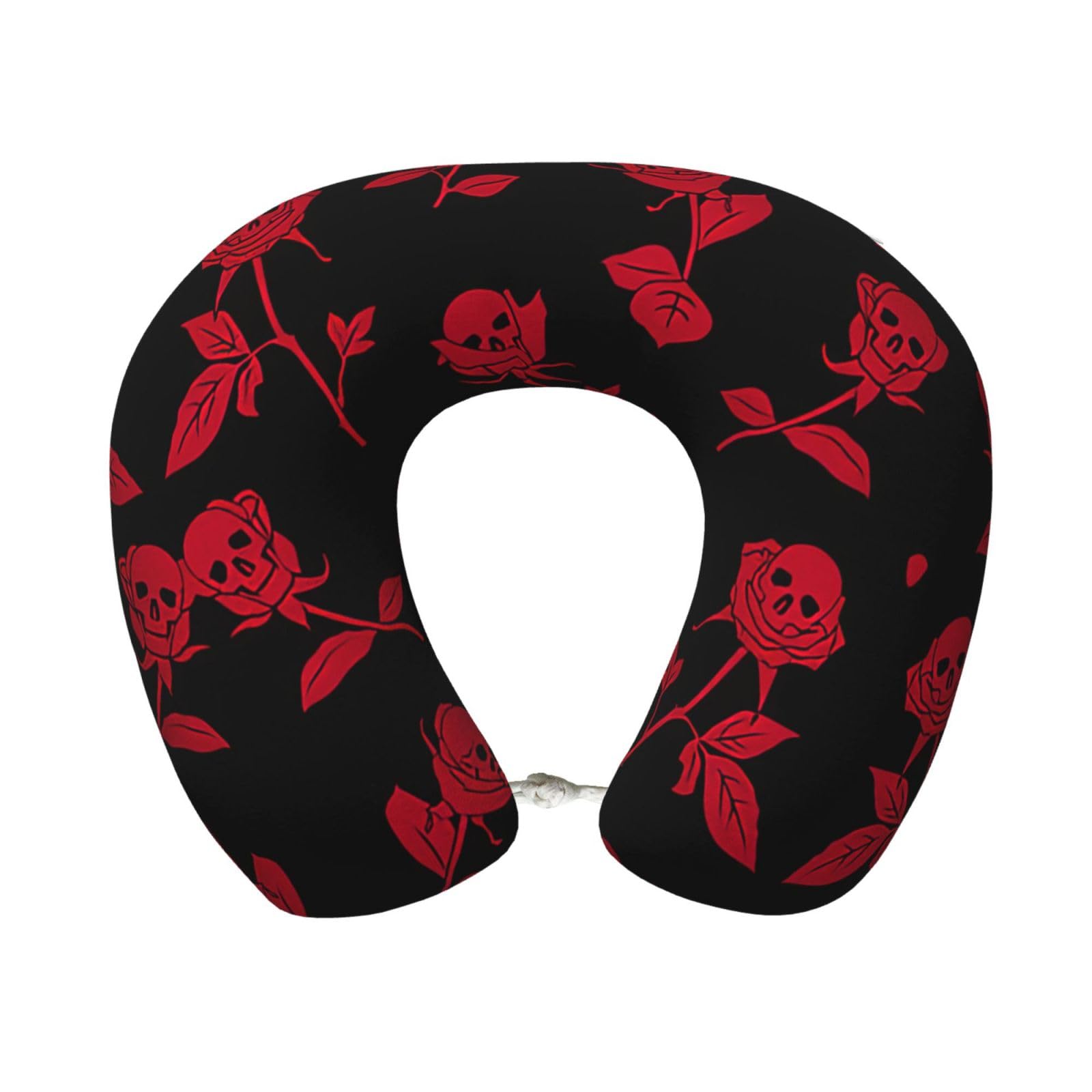 ASFgda U-Shape Memory Foam Skull Rose Print Travel Pillow,Neck Support,Washable Cover For Airplane Car Home Office