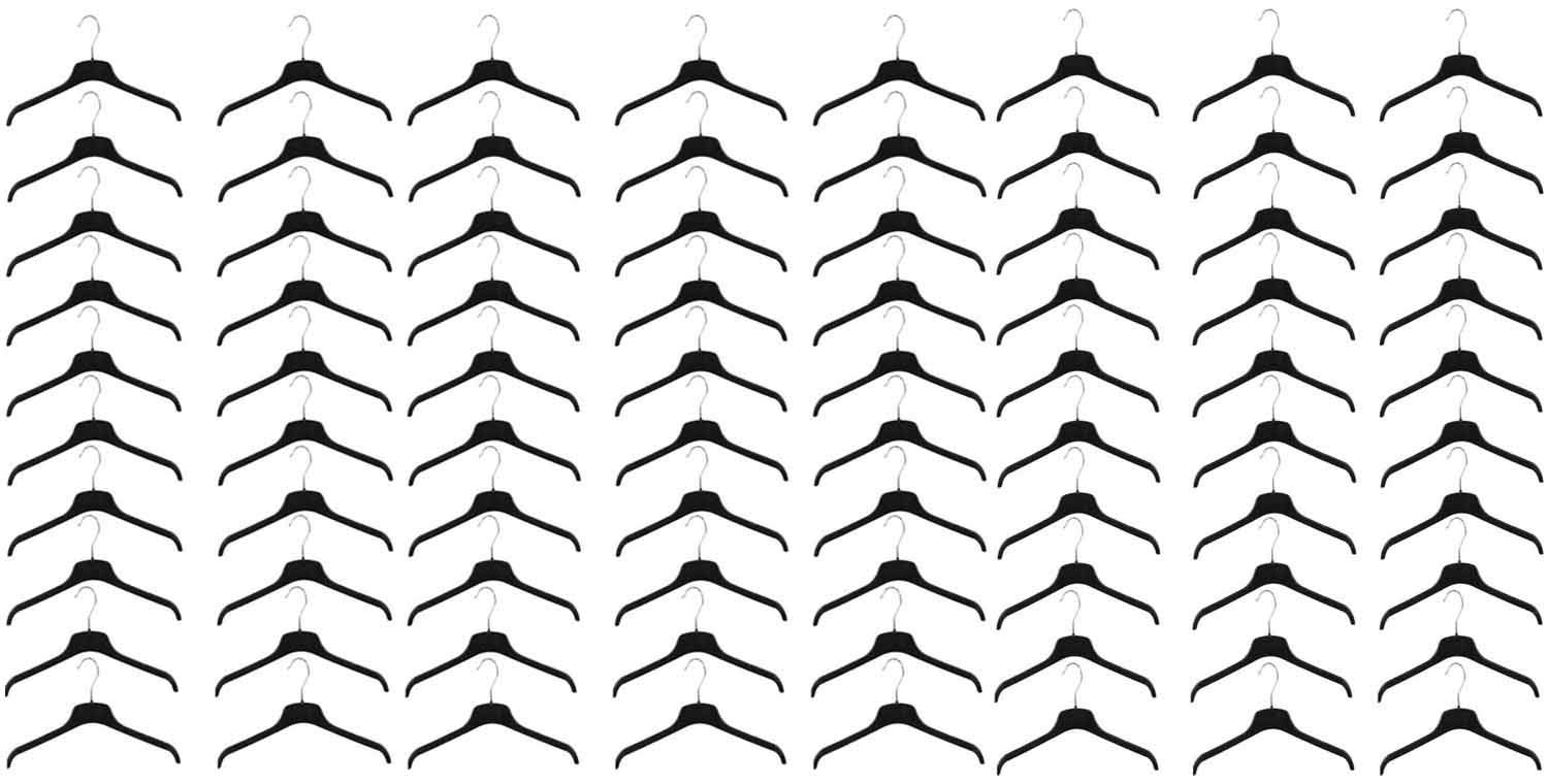 Vr7 Black Multi Pack Strong Adult Plastic Coat Clothes Hangers With Notches - 45Cm (17.50Inches) (, 80)