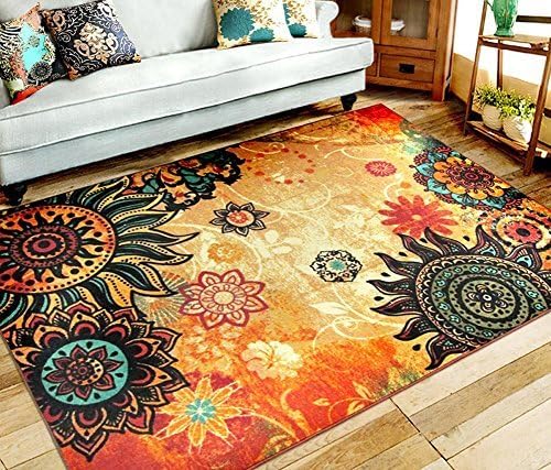 EUCH Contemporary Boho Retro Style Abstract Living Room Floor Carpets,Non-Skid Indoor Large Area Rugs,52"x75" Lotus