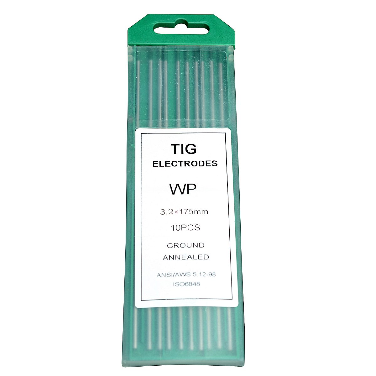RstarTIG Welding Tungsten Electrodes 99.5% Pure Tungsten 1/8” x 7” (Green, WP) 10-Pack