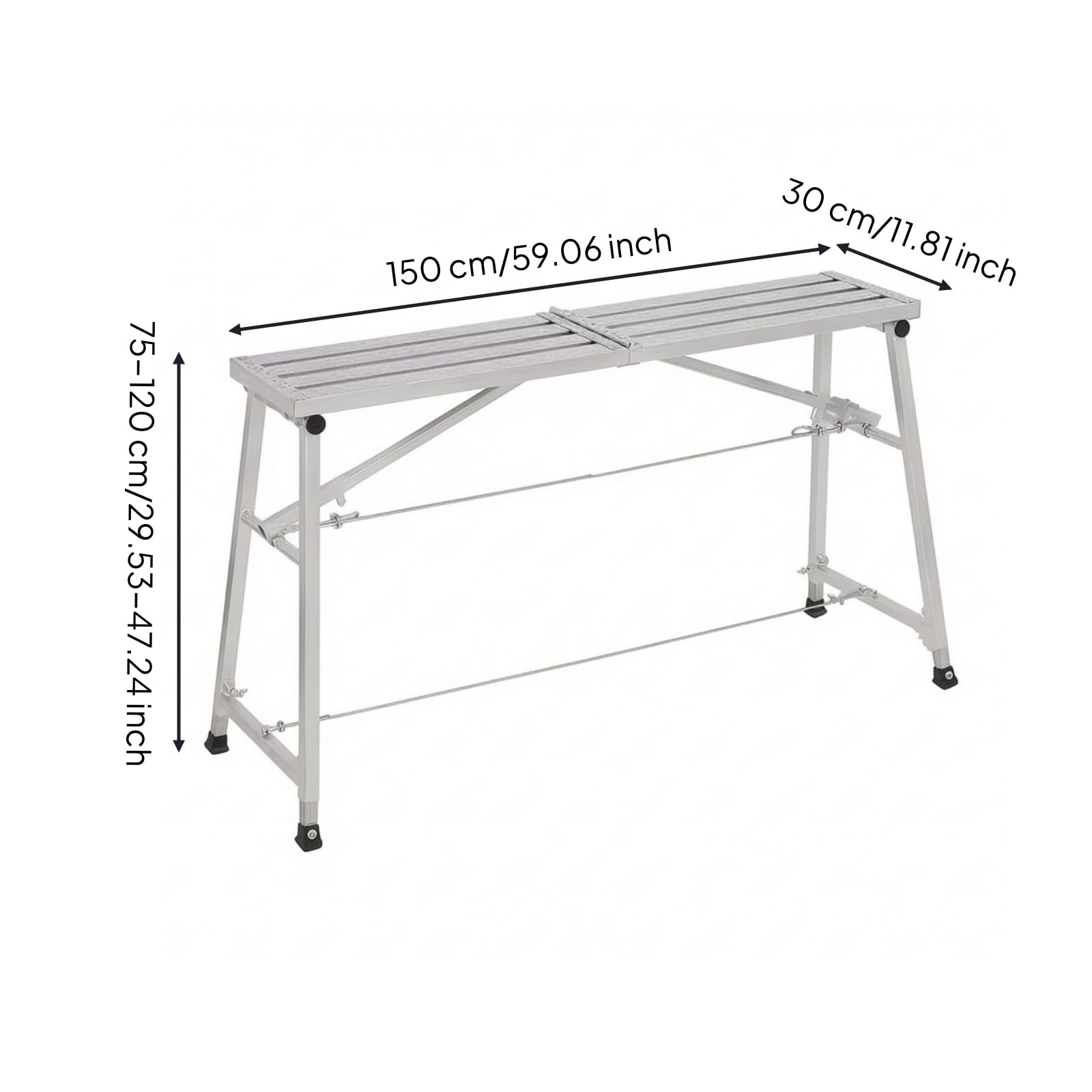 Andamio Portátil Banco Escalón Plegable de Trabajo con Marco de Aluminio Antideslizante Estable y Ligero Adecuado para Pintura Renovación Instalación Mantenimiento, 150 30cm