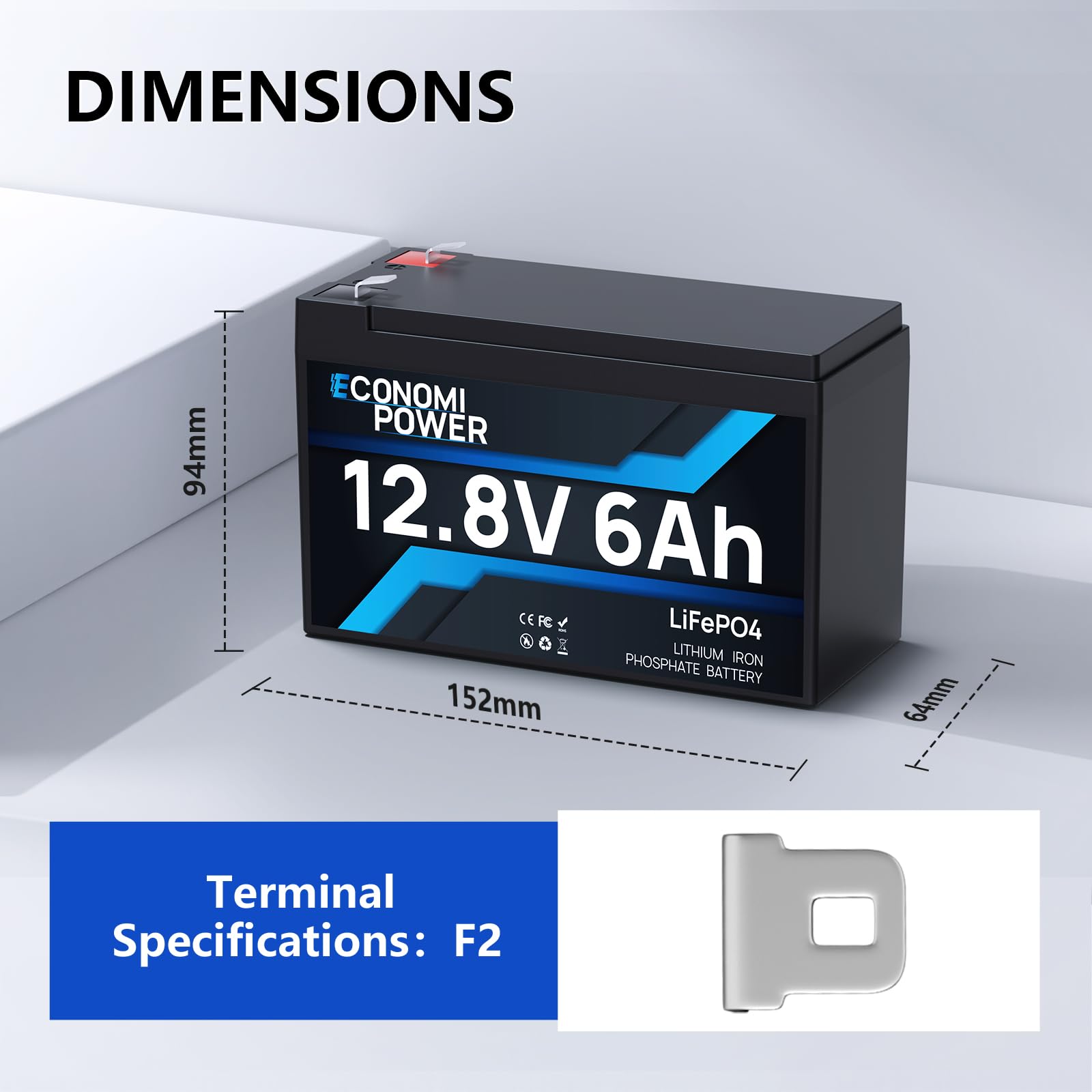 12V 6Ah LiFePO4 Batterie, 12V Akku Deep Cycle 5000+, Eingebautes 6A BMS, Home Backup Power für Kinderspielzeug, Power Wheels, Camping, Fish Finder und kleine UPS