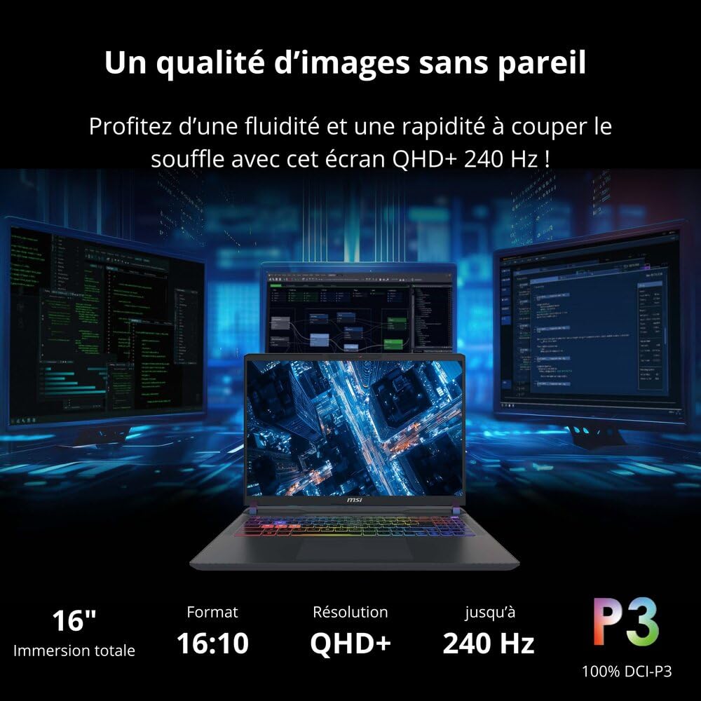 MSI Vector 16 HX AI A2XWHG-282FR : Intel Ultra 7 255HX – 16GB DDR5 – SSD 1TB – Nvidia RTX5070Ti 12GB – 16” QHD+ 240Hz – Windows 11 Famille