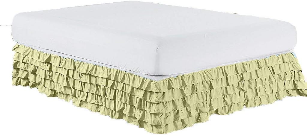 Ultra Soft Egyptian Cotton 300 TC 1 PC Multi Ruffled Bed Skirt(Ivory, Twin, Drop Length 21 Inches)