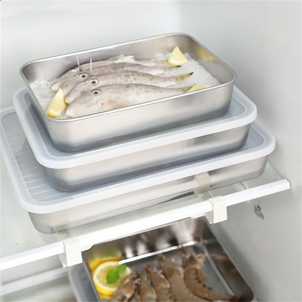 Sartén de acero inoxidable con tapa, 31 x 24 x 5 cm, versátil bandeja de refrigeración y bandeja para platos, apta para lavavajillas, perfecta para hornear y servir cenas