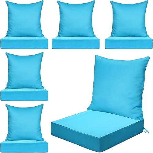 Juego de 6 cojines de asiento profundo para exteriores, impermeables, para patio, 20 x 20 pulgadas, cojines de asiento para muebles de patio, cojín