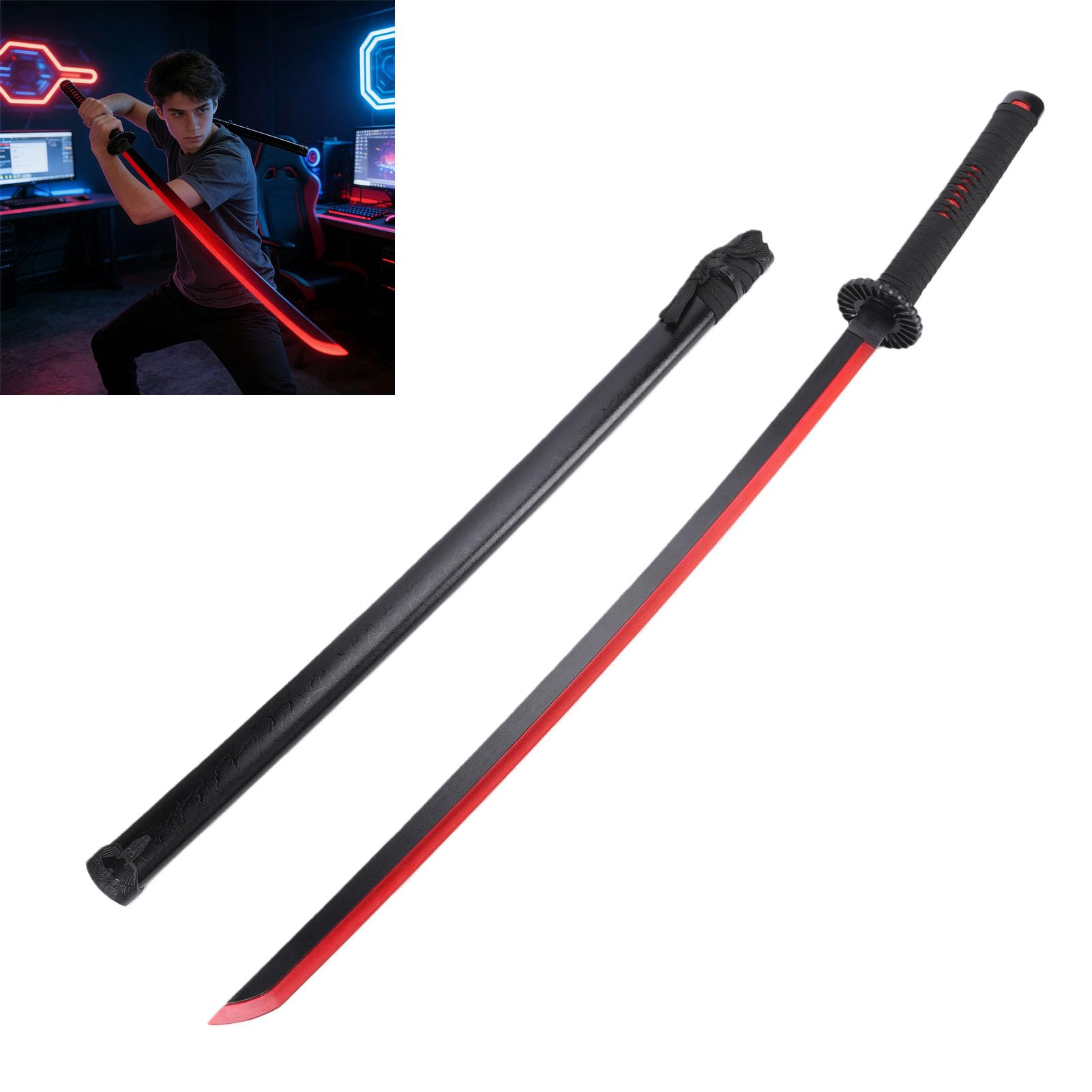 Oggetti di Scena Cosplay Spada Illuminata, Giocattolo Sicuro per Bambini per Esposizione di Fotografie Cosplay, Facile Attivazione con Porta di Ricarica USB, Include Fodero