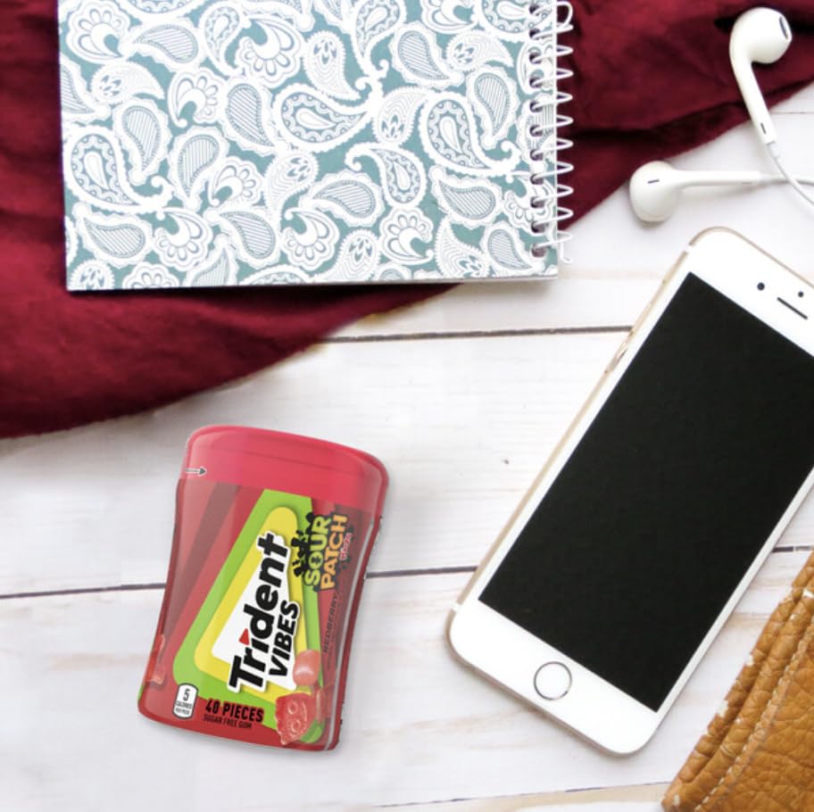 Miniatura 4 de Trident Vibes Sour Patch Kids Blue Redberry - Botella de goma de mascar sin azúcar, paquete de 2 unidades (80 unidades en total)