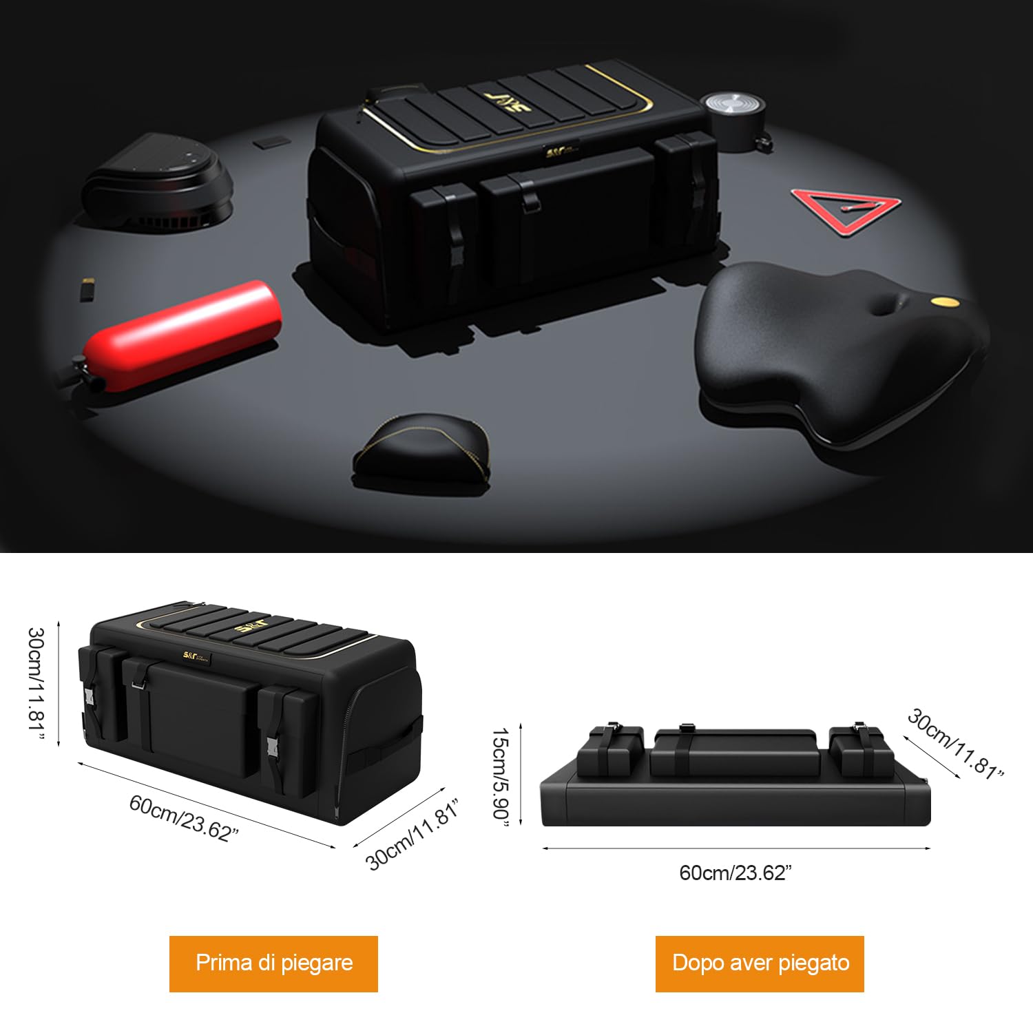 Ergocar Organizzatore per Auto Oxford Bagagliaio Multifunzionale Auto Organizer con Multi Tasca Organizzatore di Immagazzinaggio per SUV/Auto/Camion (Nero, 70L con Tasche Laterali)