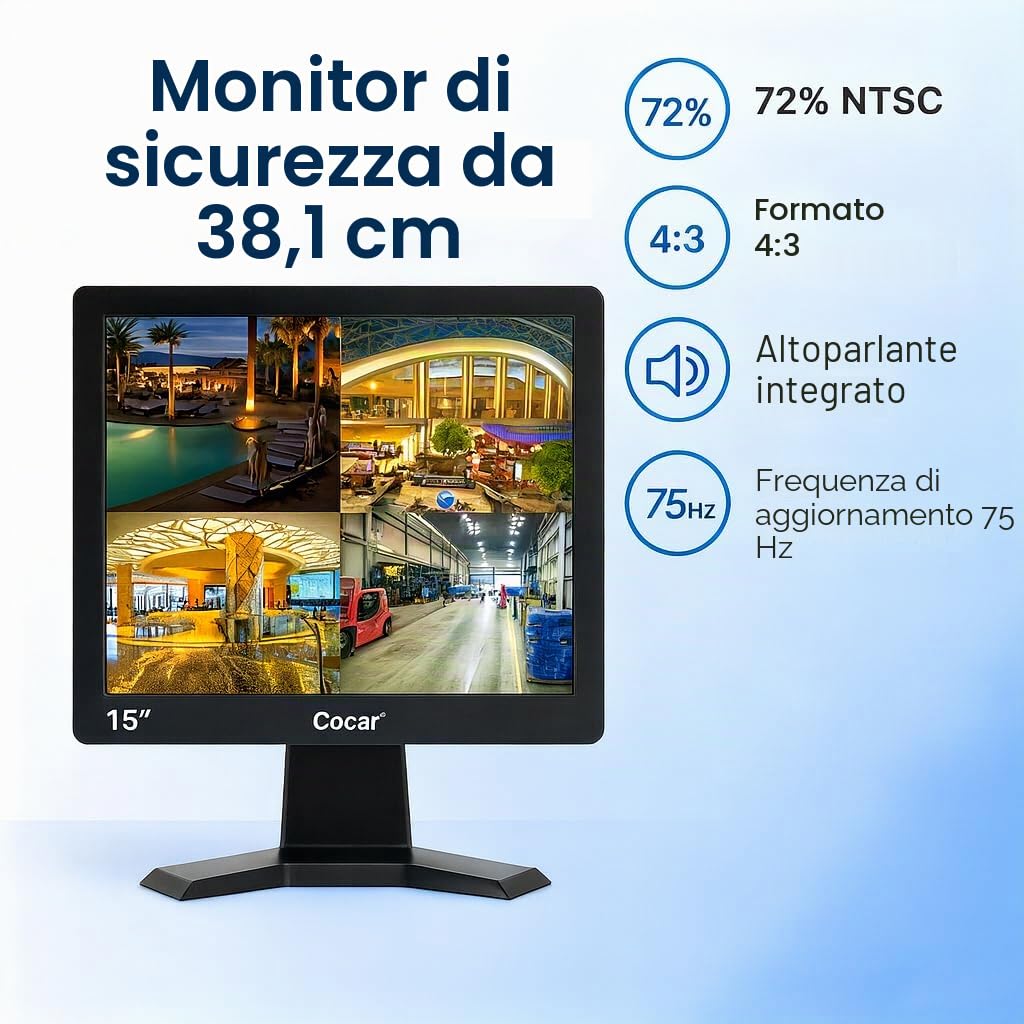 Cocar 17" CCTV Sicurezza Monitor, 4:3 1280x1024 LCD HD Schermo(LED Retroilluminazione) con AV/HDMI/BNC/VGA/USB Drive Lettore Altoparlante Integrato per Casa/Negozio Sorveglianza Telecamera PC STB