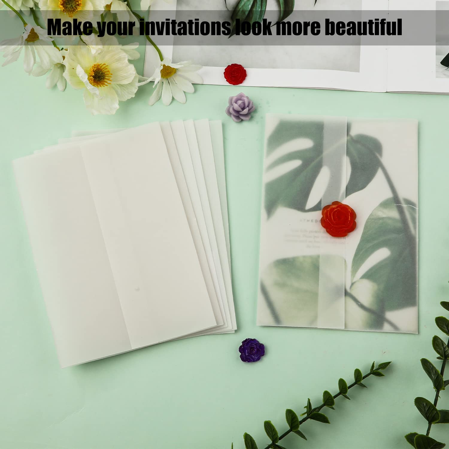 75 Pezzi Pre-Piegati Pergamena da Scrivere per Inviti, 13x18cm Carta Pergamena per Inviti di Nozze Traslucide Giacche Vellum Paper Inviti per Matrimoni Addio al Nubilato Baby Shower Compleanno