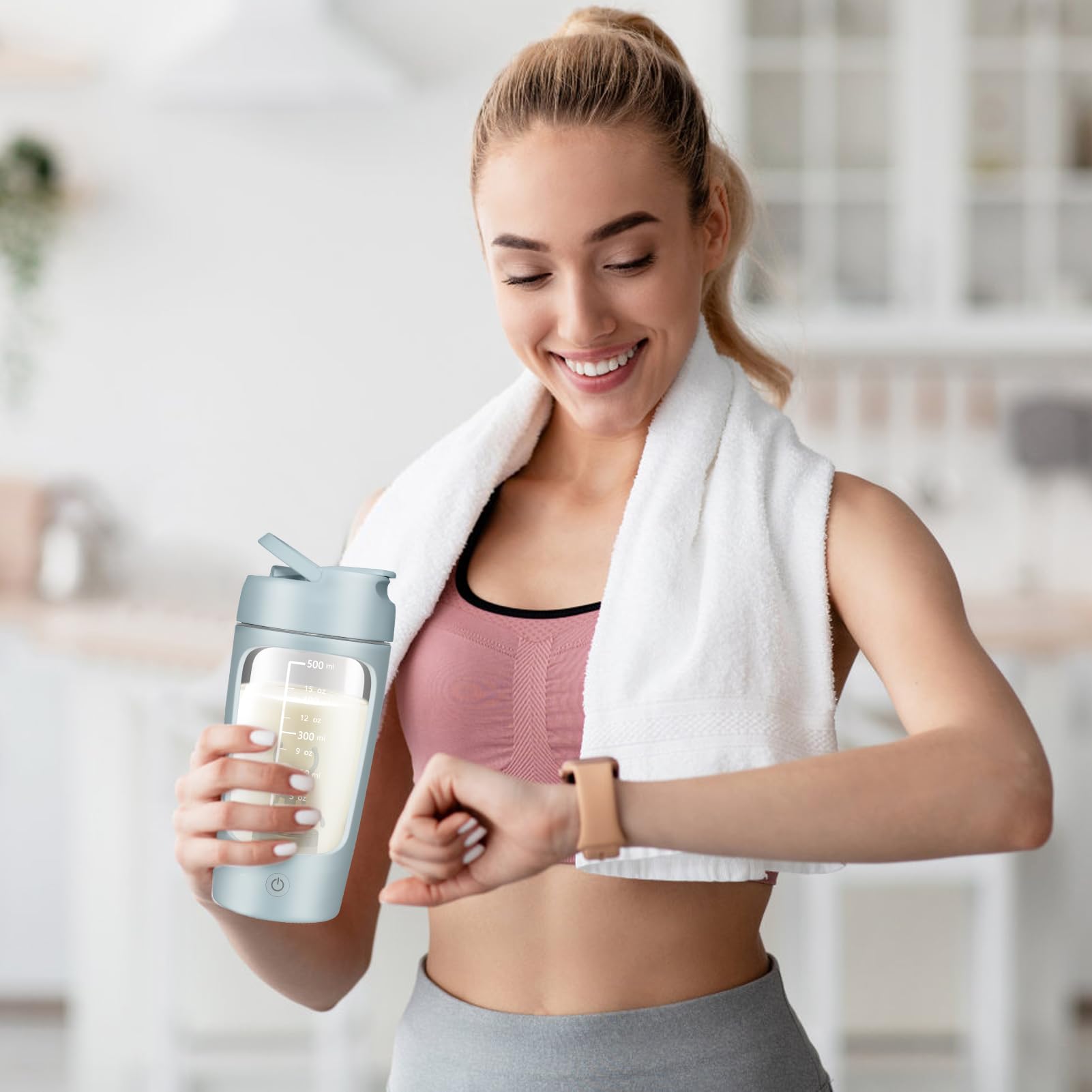 Shaker Électrique Protéine, 650ml Shaker Électrique, Compartiment à Poudre | Bouteille Shaker de Protéines Rechargeable USB C, Anti-Fuite, Tritan sans BPA, pour Shake Protéiné, Sport & Fitness, Bleu